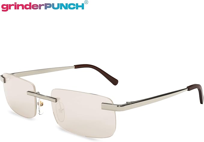 grinderPUNCH Small Slim 90's Popular Nineties Rectangular Sunglasses Clear Rimless Eyewear (Silver Frame - Light Tint)
