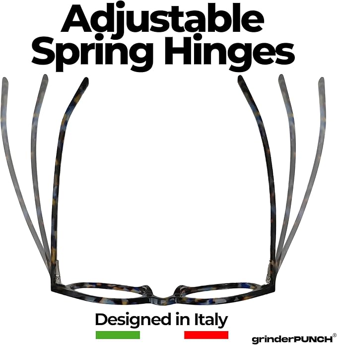 grinderPUNCH Classic Reading Glasses for Women and Men Blue Light Blocking Readers Stylish Readers with Spring Loaded Hinges