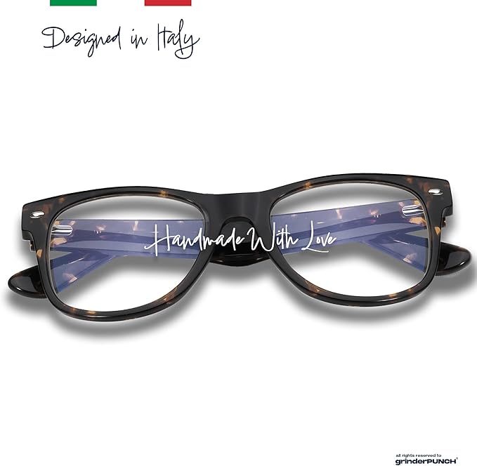 grinderPUNCH Blue Light Filter Glasses – Rectangular Whiskey Tortoise Frame, Anti Eyestrain for Men & Women