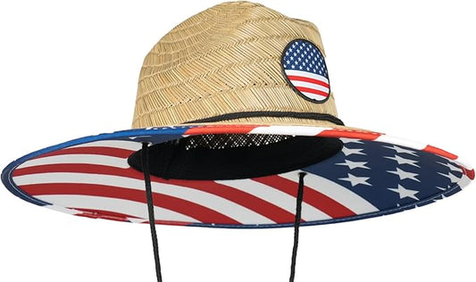 grinderPUNCH Straw Hat for Women and Men American Flag USA Patriotic Straw Hat for Women Men