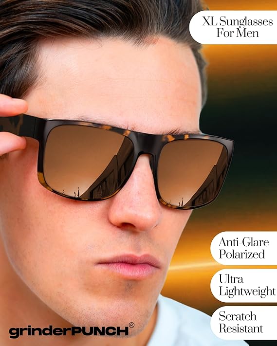 grinderPUNCH 2 Pack XL Polarized Big Wide Frame Large Head Fit Sunglasses for Sports Driving Fishing Glasses(Black & Brown Polarized Lens,)