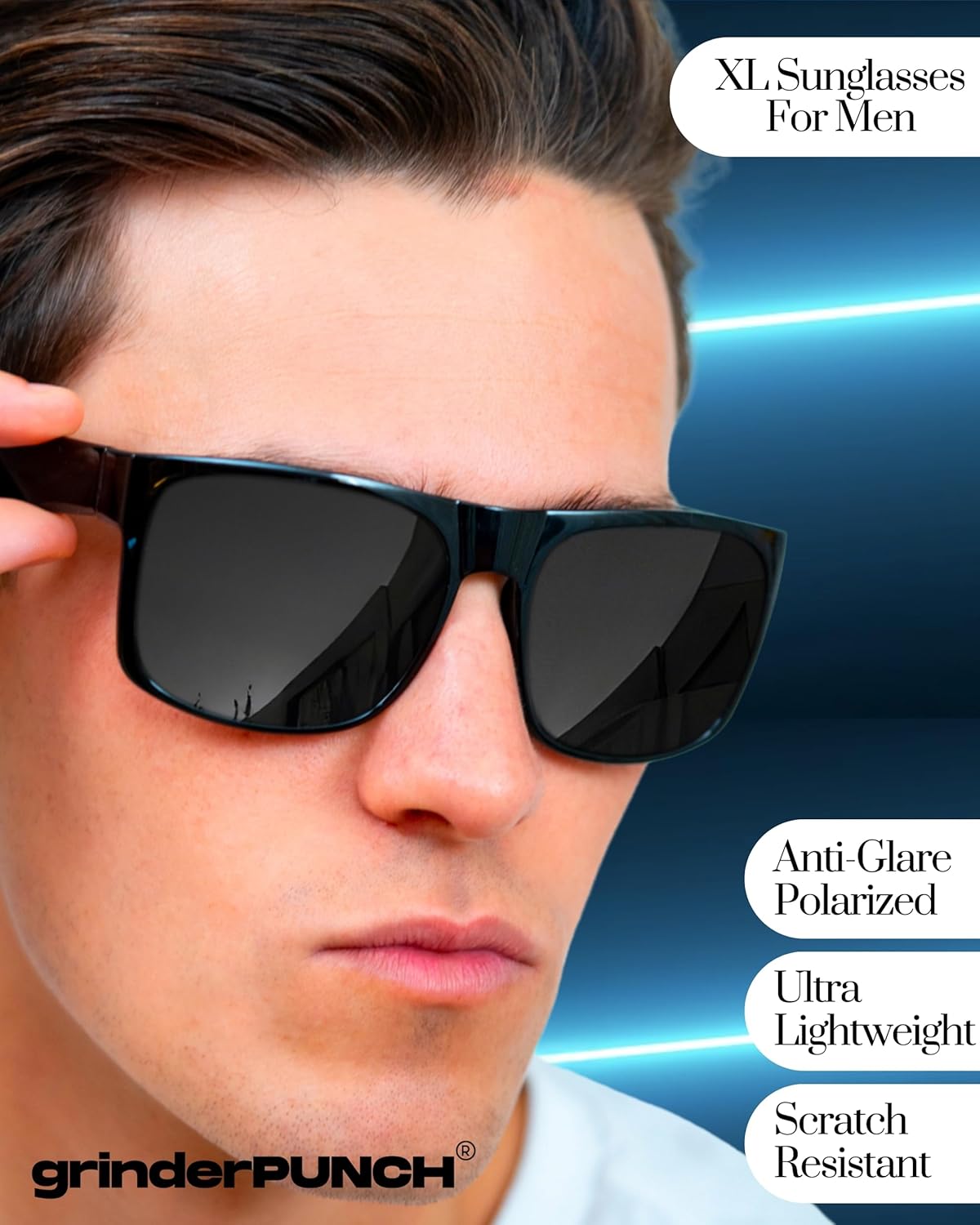 XL Super Dark Polarized Sunglasses Lightweight Sunglasses for Sports Driving Glasses (Polarized Black Lens / Glossy Frame)