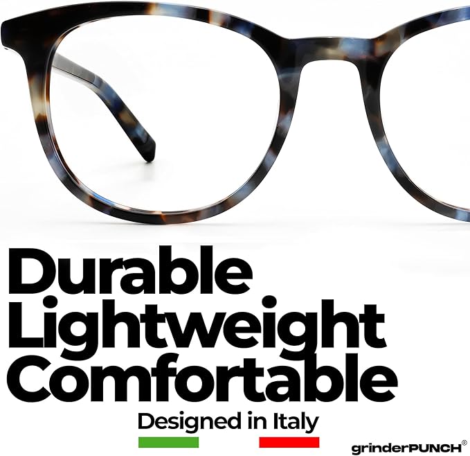 grinderPUNCH Classic Reading Glasses for Women and Men Blue Light Blocking Readers Stylish Readers with Spring Loaded Hinges