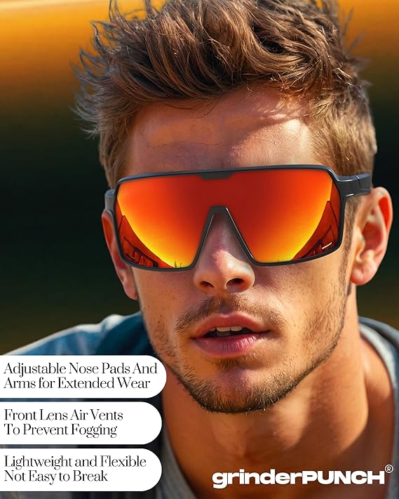 Polarized Sport Sunglasses Lightweight for Snow Hiking (Red)