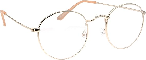 Retro Round Clear Lens Glasses Metal Frame (Gold)