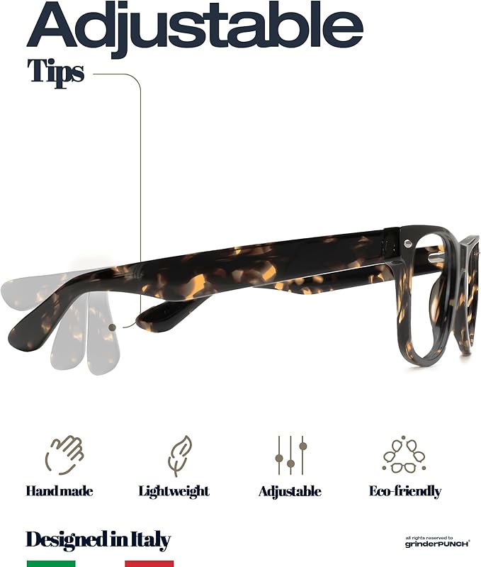 grinderPUNCH Blue Light Filter Glasses – Rectangular Whiskey Tortoise Frame, Anti Eyestrain for Men & Women