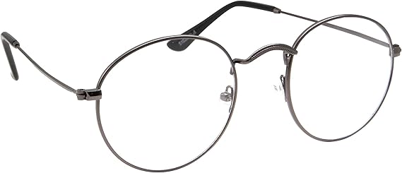 Retro Round Clear Lens Glasses Metal Frame (Gunmetal)