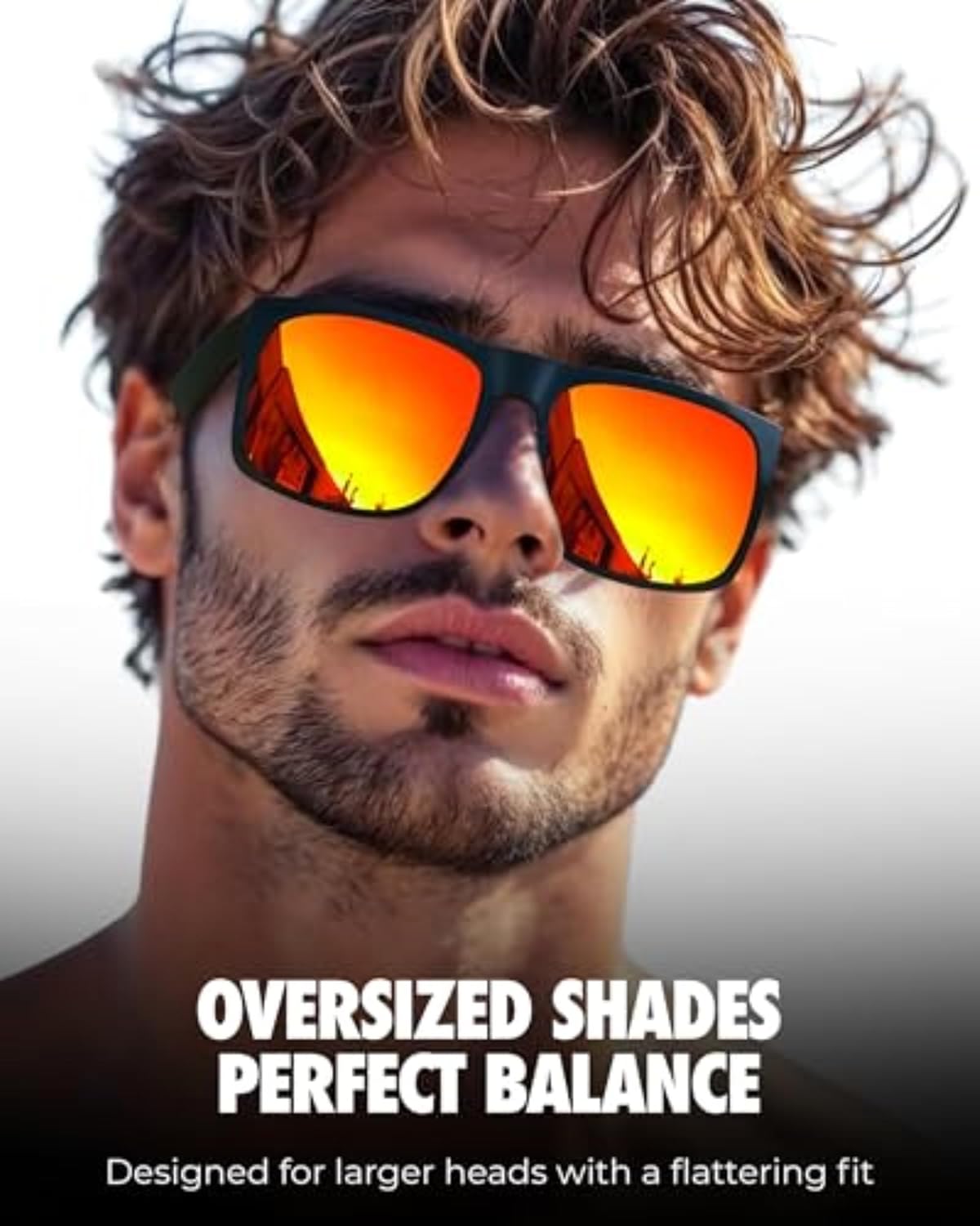 grinderPUNCH XL Polarized Men's Oversized Sunglasses, Big Heads Wide Face Large Head Fit Sunglasses Sports Driving Fishing Extra Wide Red Lens