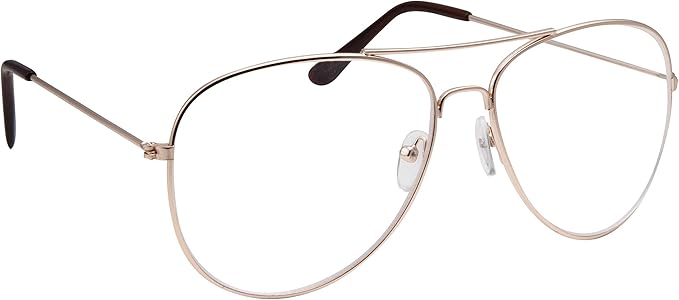 grinderPUNCH Gold Aviator Glasses – Non-Prescription Clear Lens Fashion Frames, Unisex Fit