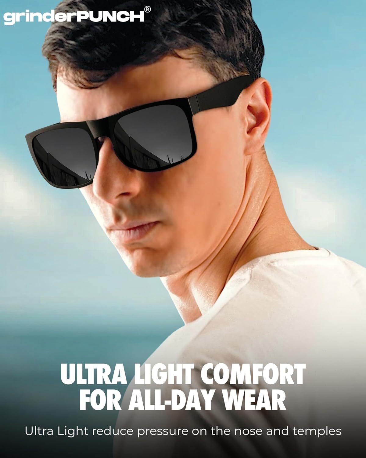 grinderPUNCH XL Sunglasses Big Heads Wide Face UV400 Protection, Extra Wide Lightweight Sunglasses for Sports Driving Fishing Glasses Matte