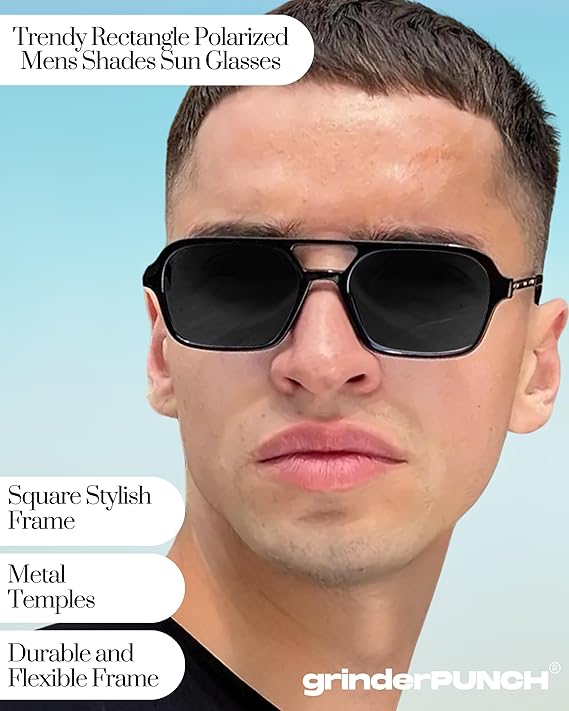 Retro Square Sunglasses for Womens Mens (Black)