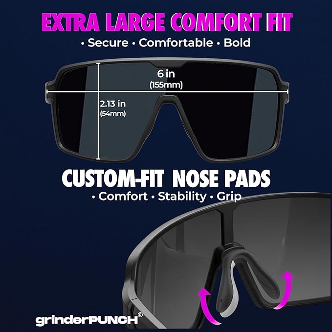 grinderPUNCH XL Baseball Pickleball Running Hiking & Cycling Polarized Sport Sunglasses for Men & Women with UV Protection