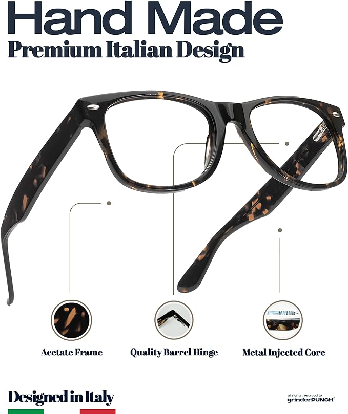 grinderPUNCH Blue Light Filter Glasses – Rectangular Whiskey Tortoise Frame, Anti Eyestrain for Men & Women