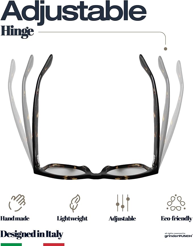 grinderPUNCH Blue Light Filter Glasses – Rectangular Whiskey Tortoise Frame, Anti Eyestrain for Men & Women