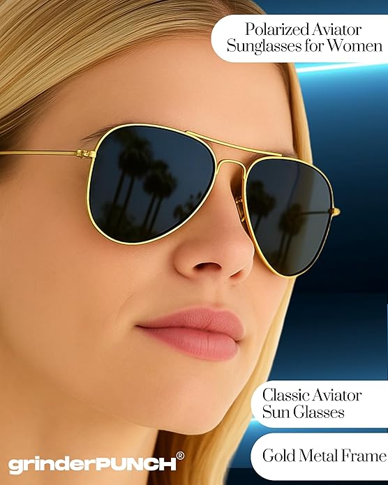 Unisex Aviator Sunglasses Metal Rose Gold Frame/Black Lens
