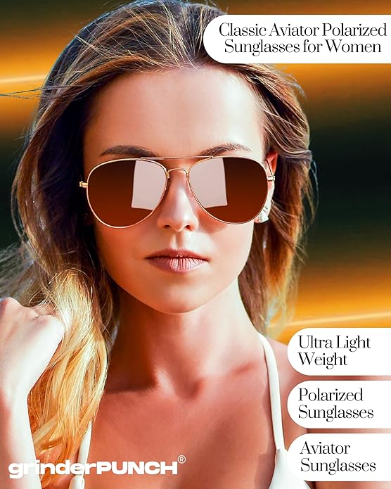 Unisex Aviator Sunglasses Metal Rose Gold Frame/Brown Lens
