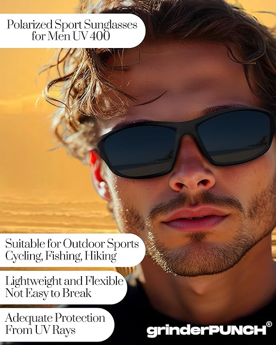 grinderPUNCH Sport Polarized Sunglasses for Men & Women Baseball Running Cycling Fishing Golf Driving Shades Sun Glasses (Polarized Black Lens)