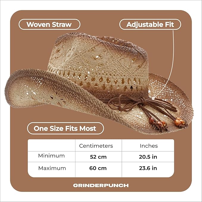 Western Outback Cowboy Hat Men's Women's Style Classic Straw Western Cowgirl Hat (Biege)