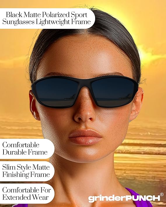 grinderPUNCH Sport Polarized Sunglasses for Men & Women Baseball Running Cycling Fishing Golf Driving Shades Sun Glasses (Polarized Black Lens)
