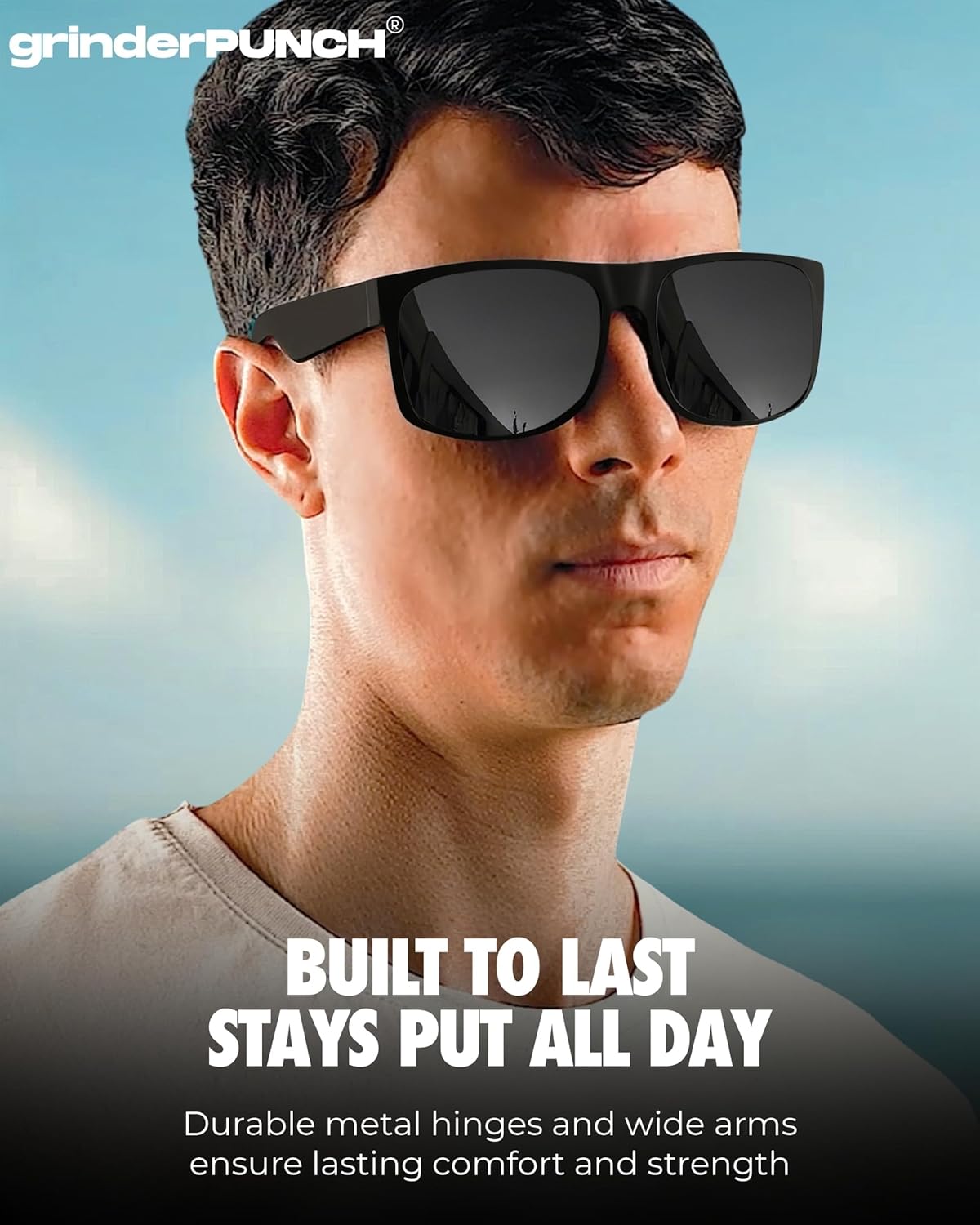 grinderPUNCH XL Sunglasses Big Heads Wide Face UV400 Protection, Extra Wide Lightweight Sunglasses for Sports Driving Fishing Glasses Matte