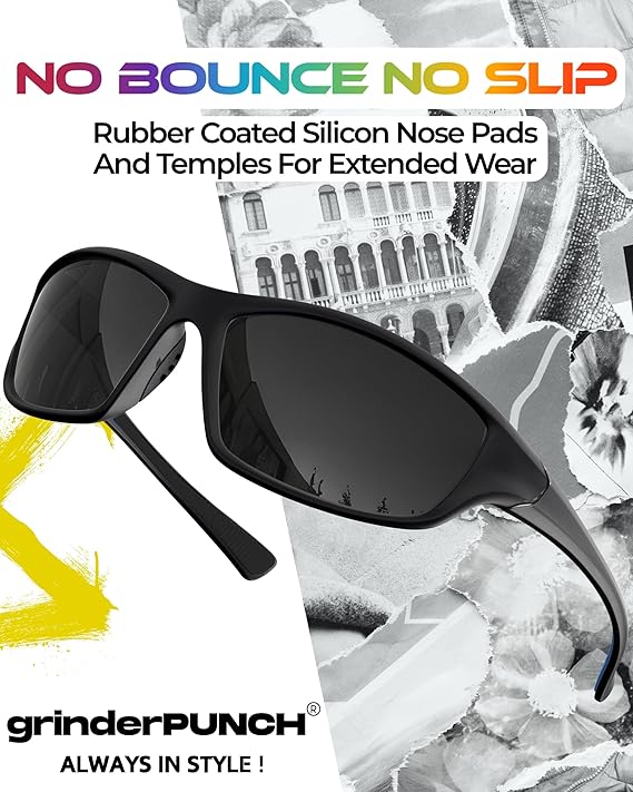 grinderPUNCH Sport Polarized Sunglasses for Men & Women Baseball Running Cycling Fishing Golf Driving Shades Sun Glasses (Polarized Black Lens)