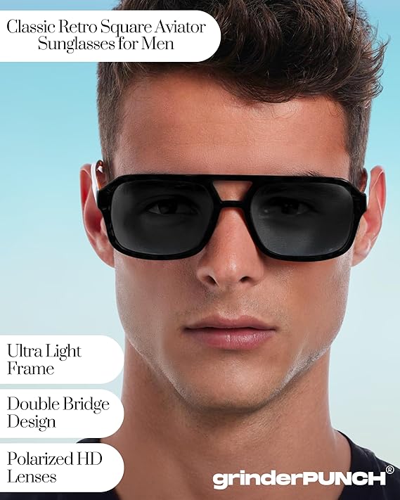 Retro Square Sunglasses for Womens Mens (Black)