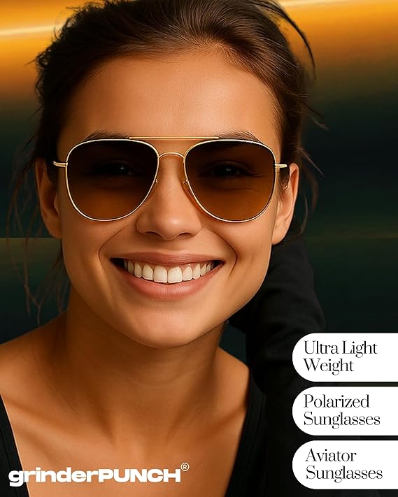 grinderPUNCH Polarized Retro Aviator Sunglasses for Men UV400 Protection Lens and Lightweight (Gold Rose Metal)