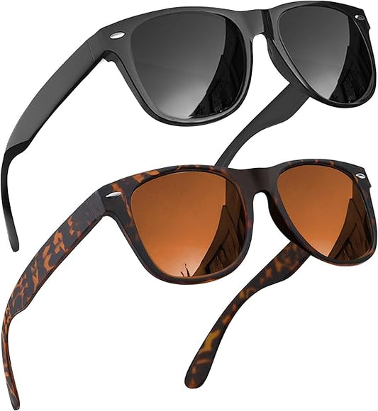 grinderPUNCH Polarized Sunglasses for Men & Women – 2-Pack Super Dark UV Shades, Black & Brown Lens