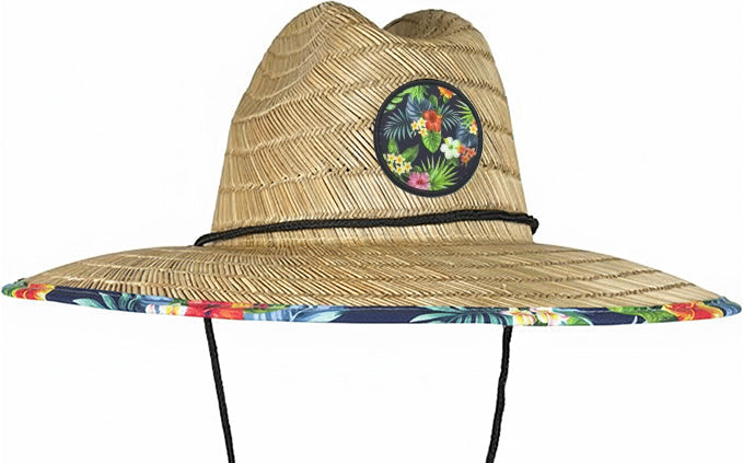grinderPUNCH Lifeguard Hat Mens Straw Sun Hat for Outdoor, and Travel | UPF 50+ Sun Protection | Straw Beach Hat for Men (US, Alpha, One Size, Tropical Pineapple)