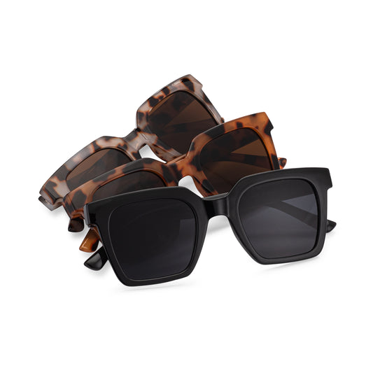 grinderPUNCH Womens Boyfriend Style XL Oversized Horned Rim Thick Sunglasses Women's Retro Vintage Style Oversize (3 Pack Bundle Saver)