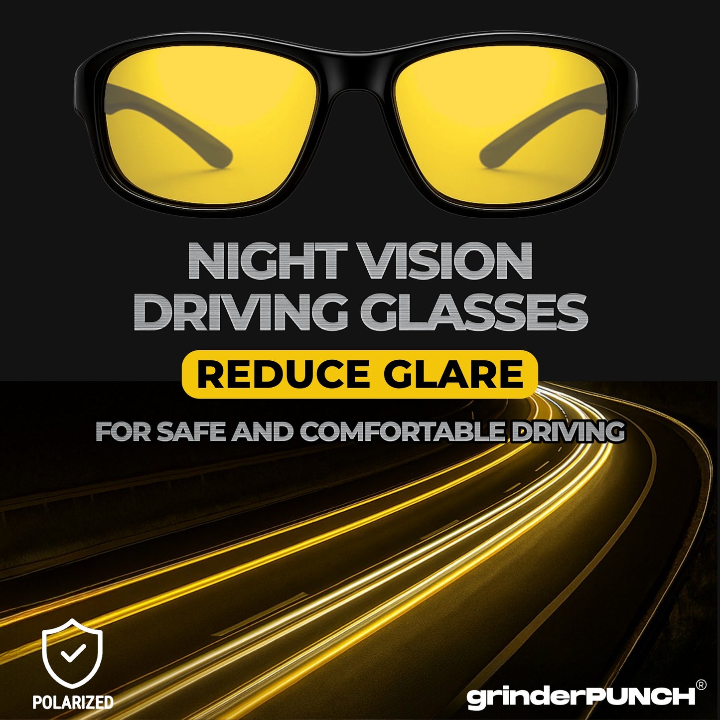 Polarized Night Vision HD Yellow Driving Sunglasses Biker Style Rider Wrap Around Style Lightweight UV Protection