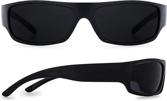 Mens Black Super Dark Sunglasses - Slim Wrap Around Gangster Style