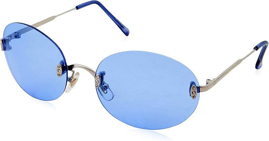Hipster Retro Round Lightweight Rimless Plastic Frame Blue Candy Color Sunglasses for Women - Blue