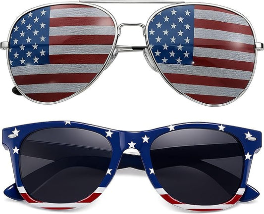 2 Pair Combo Patriotic American US Flag Sunglasses