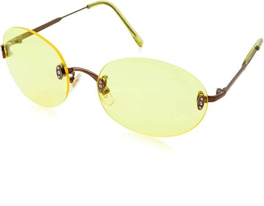 Hipster Retro Round Lightweight Rimless Plastic Frame Yellow Candy Color Sunglasses for Women - Yellow
