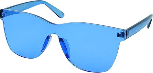 Tinted Colorful Lens Rimless Sunglasses - Transparent Square Horn Rimmed (Blue)
