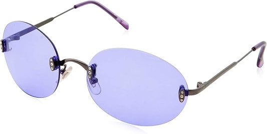 Hipster Retro Round Lightweight Rimless Plastic Frame Purple Candy Color Sunglasses for Women - Purple