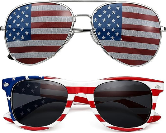 grinderPUNCH 2 Pair Combo Patriotic American US Flag Sunglasses Bulk USA