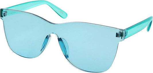 Tinted Colorful Lens Rimless Sunglasses - Transparent Square Horn Rimmed (Green)