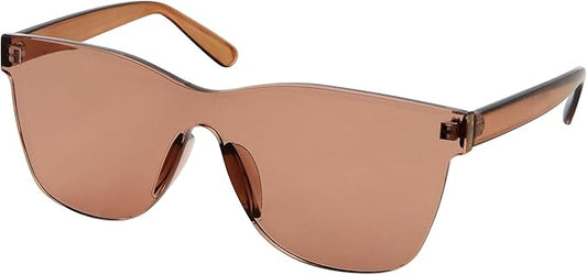Tinted Colorful Lens Rimless Sunglasses - Transparent Square Horn Rimmed (Brown)