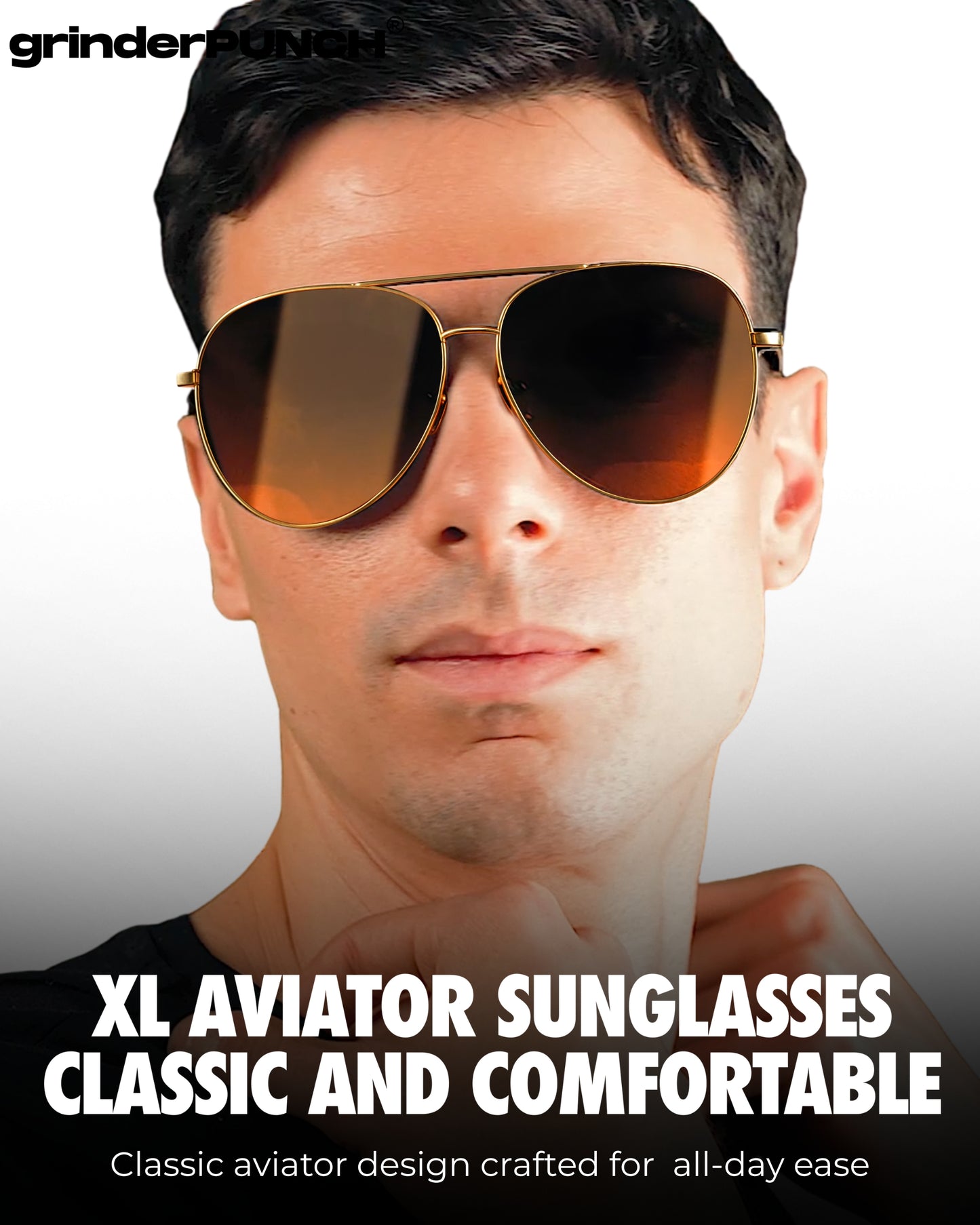 Big XL Wide Frame Extra Large Aviator Sunglasses (Gold - Gradient Lens)