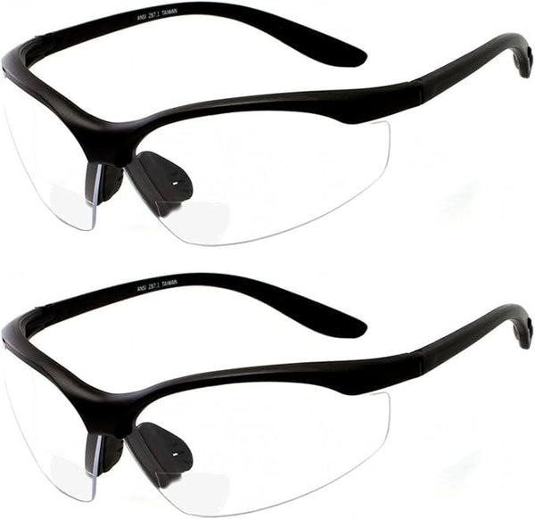 2 Pair Safety Glasses Impact Resistant Non-Slip Clear Lens Bifocal Reading Glasses