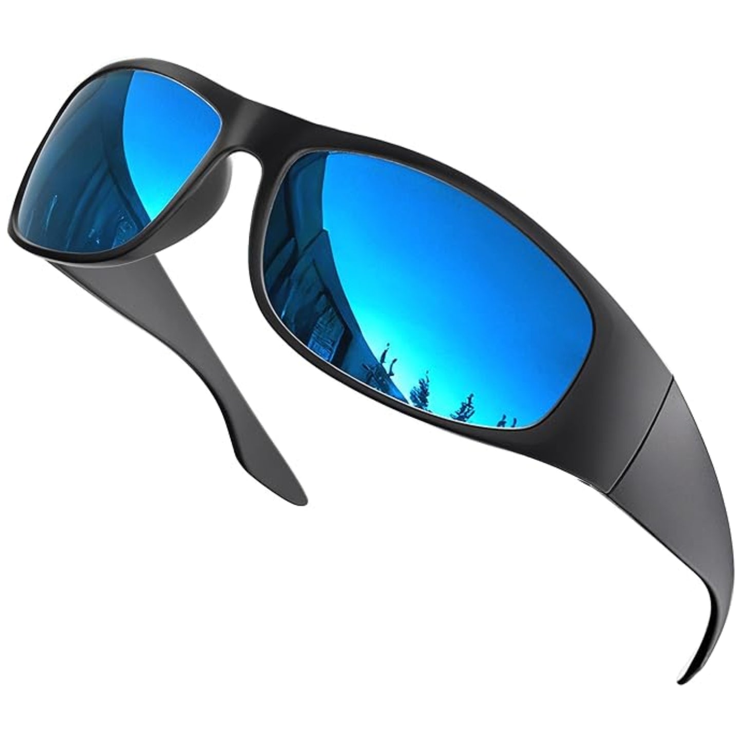 grinderPUNCH Polarized Sunglasses Men Womens Trendy Retro Sports Rectangular Wrap Around Matte Frame/Blue Lens