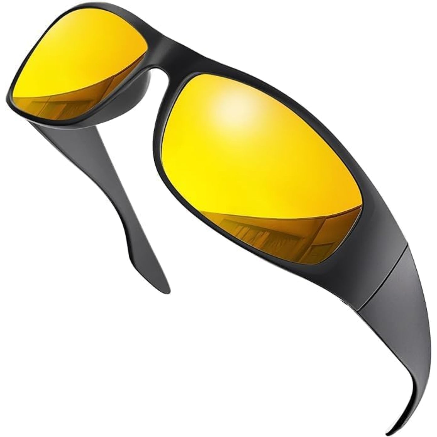 Polarized Night Vision HD Yellow Driving Sunglasses Biker Style Rider Wrap Around Style Lightweight UV Protection