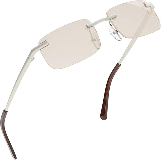 grinderPUNCH Small Slim 90's Popular Nineties Rectangular Sunglasses Clear Rimless Eyewear (Silver Frame - Light Tint)