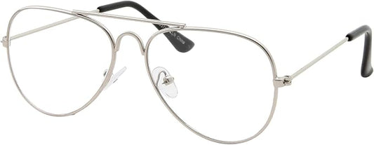 Kids Fake Aviator Eye Glasses Blue Light Blocking Anti Eyestrain Lens for Children's Non Prescription (Age 6-12) (Silver)