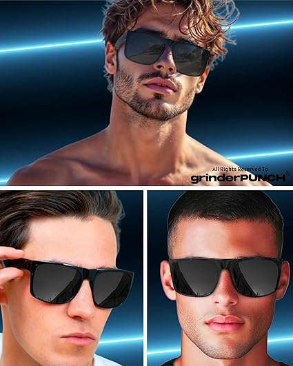 grinderPUNCH 2 Pack XL Polarized Big Wide Frame Large Head Fit Sunglasses for Sports Driving Fishing Glasses (Black Polarized Lens)