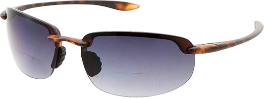 grinderPUNCH Mens Rimless Bifocal Reading Sunglasses Sports Wrap Reader Glasses (Tortoise, 1.25)