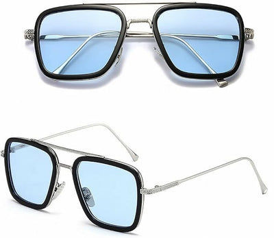 grinderPUNCH Tony Stark Sunglasses Vintage Square Metal Frame Eyeglasses for Men Women - Iron Man and Spider-Man Sun Glasses - grinderPUNCH