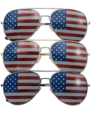 3 Pack Bulk USA America Glasses - American Flag Aviator Sunglasses - Assorted Colors - grinderPUNCH